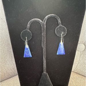 Lapis Trapzoid & Titaium Handcrafted Earrings 2”